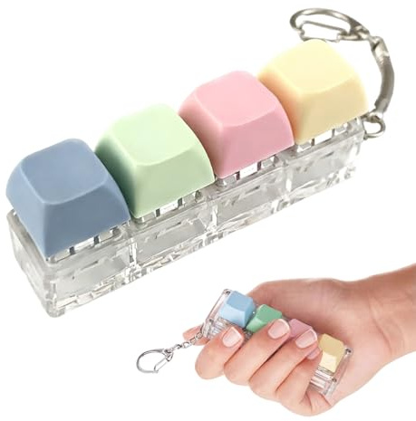 CATZUM 1 PCS Keyboard Fidget Toy, Fidget Keyboard Keychain, Linear Click Keychain, (4 Colored Keys)