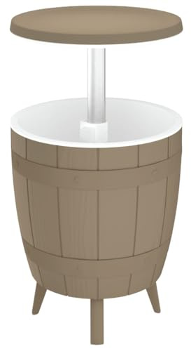 KKgypkn Tavolo 3 in 1 con refrigeratore per ghiaccio integrato come tavolino stabile con effetto legno e vano frigorifero per giardino e barbecue, versatile tavolo per feste all'aperto