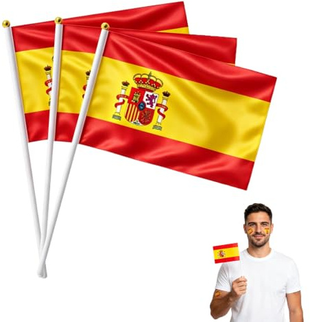 40 Piezas Bandera España Para Aficionados, Banderas De Mano Y Pegatinas Faciales Rojo Amarillo, Set Animación Fútbol Desfiles Fiesta Nacional