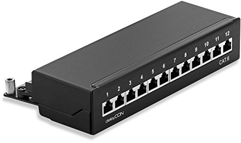 deleyCON CAT 6 Patchpanel Verteilerfeld 12 Port - Desktop & Wandmontage - Geschirmt - 12x RJ45 Buchse - TIA568A TIA568B Schwarz