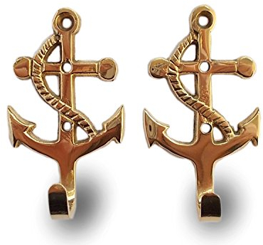 Unbekannt 2er Set Maritime Kleiderhaken aus Messing mit Anker Motiv 6,7x3,8cm