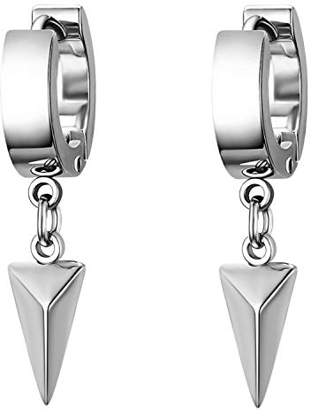 Flongo Damen Ohrringe Herren Ohrstecker Creolen, Edelstahl Ohrkette Stecker Silber Anhänger Hängende Dreieck Triangel Tropfen Ohrringe Männer Frauen