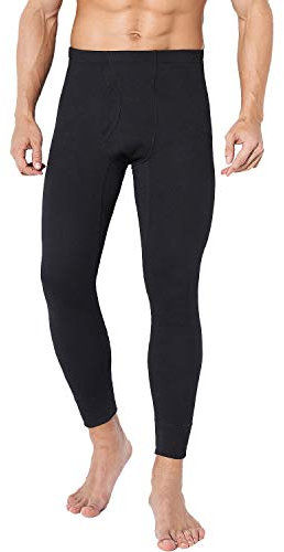 TEERFU Men's Midweight Thermal Underwear Pants Cotton Long Johns Leggings Base Layer Bottoms, Black, M