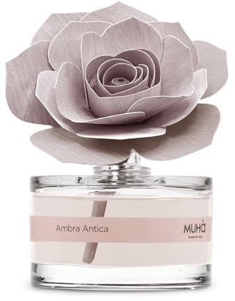 MUHA' | Profumatore per ambiente Rosa Diffuser, Fragranza Ambra Antica, Diffusore Ambiente con Rosa in Legno di Betulla, Formato da 50 ml