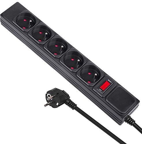 Maclean MCE219 5-Fach Steckdosenleiste 1,5m Schalter Mehrfach Steckdosen Leiste Kinderschutz Schuko 250VAC/10A FR Stecker
