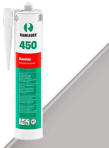 RAMSAUER 450 Sanitär 1K Silikon (Distelgrau) - 310ml Kartusche, ideal für Feuchträume & Nassbereiche, Lebensmittelbereich, leicht verarbeitbar, schnelle Tiefhärtung, optimale Glättbarkeit