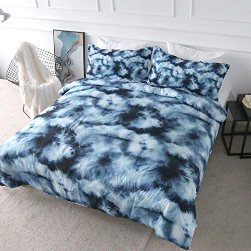 BlessLiving Boho Tie Dye Bedding Indigo Blue Ethnic Duvet Cover Set 3 Pieces Bohemian Hippie Chic Quilt Cover Sets (Double)