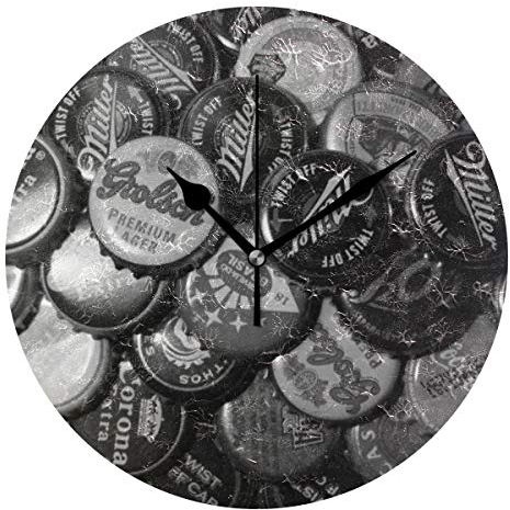 FANTAZIO Large Desk Clock Beer Bottle Caps Wall Clock Stand Clock for Kitchen, Living Room, Bedroom