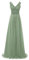 Damen Spitze Brautjungfer Kleider Chiffon V-Ausschnitt Abendkleider Lang A-Linie Salbei 38