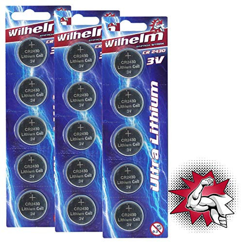 WILHELM CR2430 Lot de 15 piles bouton au lithium 3 V 270 mAh Ø 24,3 x 3 mm