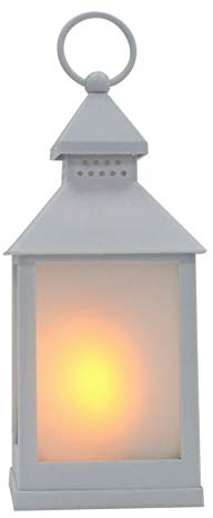 Rammento 24cm LED Light-Up Candle Lantern, White Plastic | 3X AAA Battery-Powered Lantern for Mantel & Living Room Decorations | Indoor/Outdoor 6-Hour Timer Battery Lamp Ornament with Realistic Flame