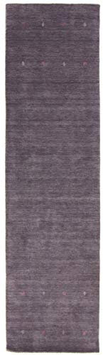 carpetfine Wollteppich Gabbeh Uni Läufer Grau 80x600 cm | Moderner Teppich für Wohn- und Schlafzimmer