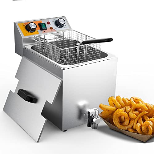 Festa Essential Friggitrice da banco elettrica commerciale da banco con cestello da 6,8 Qt, per ristorante e casa, 120 V, 1700 W, struttura in acciaio inossidabile