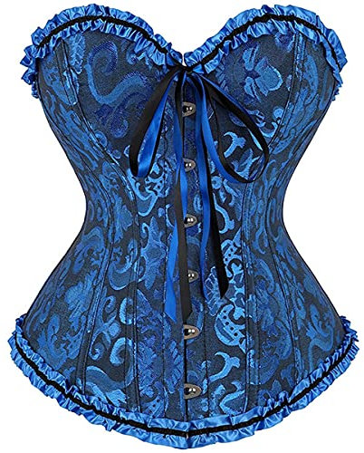 Sxybox Damen Korsett Bauchweg Vollbrust Corsage Top Gothic Burlesque Schnüren Bustier,Blau,S