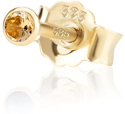 NKlaus Einzel 2,5mm 585 Gelb Gold 14 K Ohrstecker Drittohrstecker, Ersatzohrstecker Einzelohrstecker Zirkon Butterfly Verschluss Damen Mädchen