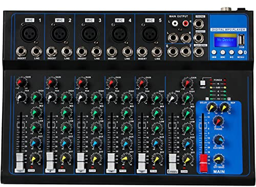 Depusheng HT7 - Mixer audio Bluetooth portatile con mixer audio USB, presa MP3 da 48 V per registrazione dal computer, mixer a 7 canali per registrazioni in studio