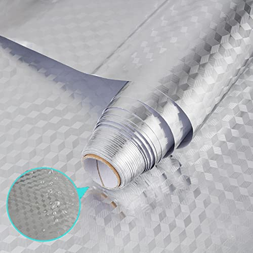 Ölbeständige Wandsticker Tapete Küche Backsplash Wandschutz Spritzschutz, Wasserdicht Hitzebeständig Selbstklebend Aufkleber,Waterproof Oilproof Roll Decorative (60CM×300CM, Silbern)