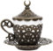 Alisveristime (1 taza de café turco, diseño tradicional con diseño de media luna, taza de porcelana y platillo para café turco, griego, árabe y espresso (Gelincik) (verde antiguo)