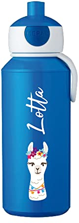 4youDesign Mepal Trinkflasche für Kinder auslaufsicher – personalisiert mit Name – Konfetti Lama blau – Geschenk für Kinder zur Einschulung – Schlaufe zum befestigen am Ranzen – 400ml