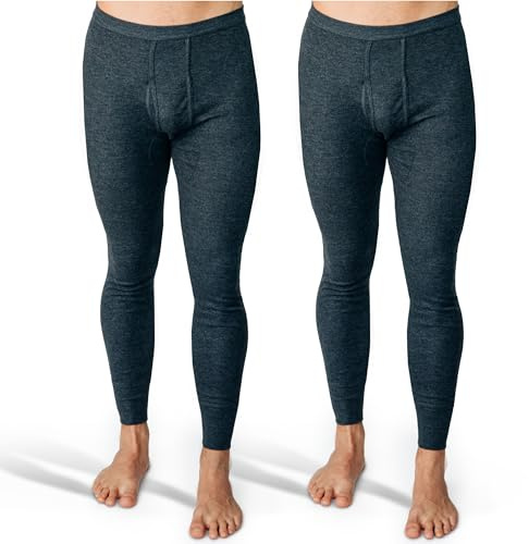 SES Långa kalsonger herr finribbad 2-pack S – 4XL med gylf och mjukt midjeband av bomull/bekväma underbyxor män lång/män kalsonger långt ben, Ljunggrå, XL