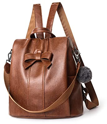 NICOLE & DORIS Damen Rucksäcke Leder Rucksack Anti Diebstahl Rucksackhandtaschen Multifunktions Daypack Rucksack Schulrucksack Stadtrucksack für Reisen Freizeit Arbeit Braun