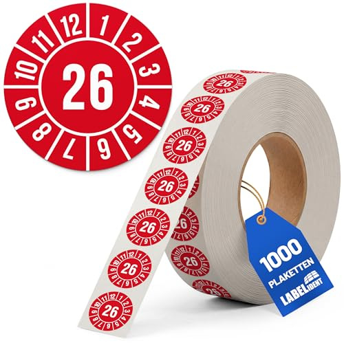 Labelident Prüfplaketten - Ø 30 mm - 1.000 auf Rolle, Jahresplakette 2026, selbstklebend