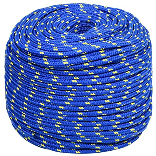 vidaXL Boat Rope Anchor Line Braided Cord UV Resistant Ship Marine Yacht Coil Rope Abrasion Resistant for Sailing Blue 10 mm 25 m Polypropylene