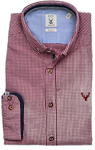 Pure Slim Fit Trachtenhemd Langarm Button Down Kragen Karo rot