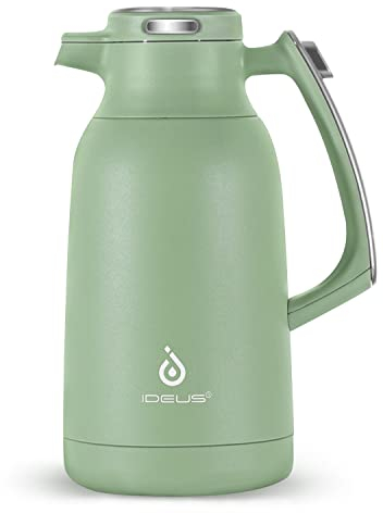 IDEUS Kaffeekanne, Doppelwandige Vakuumisolierung Isolierkanne, 2 Liter, Edelstahl, Thermoskanne hält 12 Stunden Heiß, Kanne für 15-20 Tassen, Avocado green