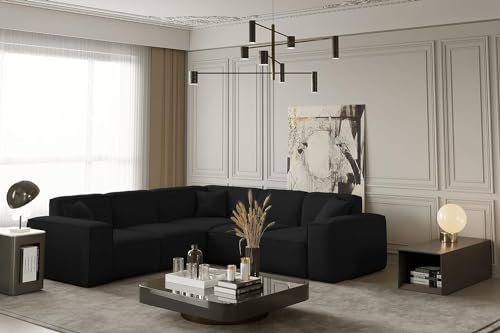 Kaiser Möbel, Sofa PULA, Designer Sofa, Modern Design Couch, Polsterecke, Freistehend, Opera Velvet, 246 cm x 246 cm x 88 cm (Schwarz)