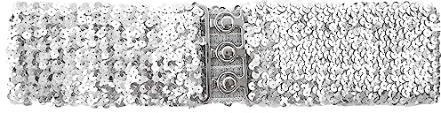 SHINEVAN Damen Glänzende Pailletten Elastische Gürtel Breite Dekorative Kleid Gürtel Niedlich Gürtel Für Mädchen Mit Metall Ineinandergreifende Schnalle, silber, standard