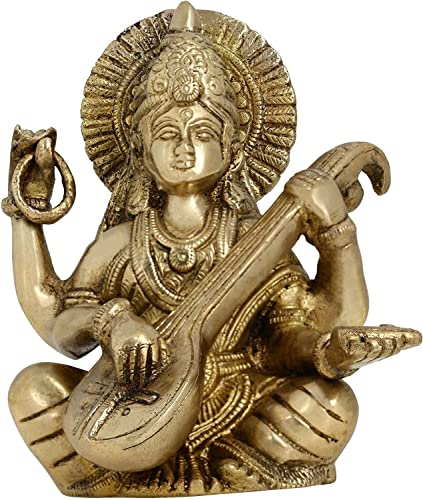 GURU JEE Statue Messing Skulptur der Göttin Saraswati Figuren