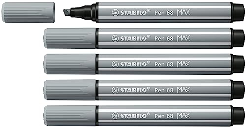 STABILO - Premium-Filzstift mit dicker Keilspitze - Pen 68 MAX - 5er Pack - mittelgrau