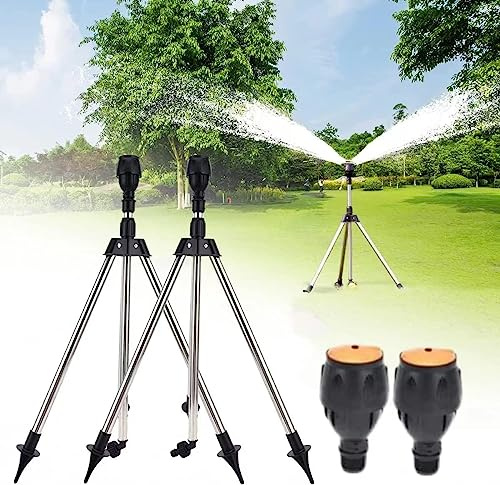 2 Stück Sprinkler auf Stativ Teleskop, 360° Drehbares Automatisches Bewässerungssystem Garten Sprinkler, Garten Kreisregner Wasser Regner, Impulsregner Rasensprenger für Große Flächen Hof Rasen Gras