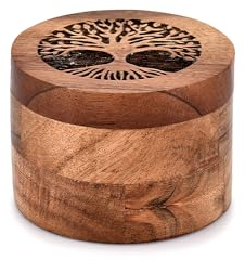 EDHAS Acacia Wood Spice Cellars Box with Lid for Kitchen, Countertop, Round Storage Box for Spices (8.89cm x 8.89cm x 6.35cm)