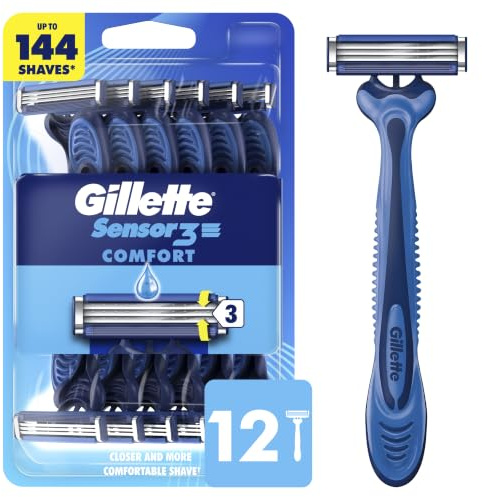 Gillette Sensor3 Comfort Men's Disposable Razors, 12 Razors
