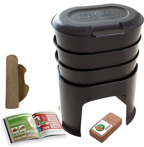 Moutta | Magic Worm Noir | Lombricomposteur de Cuisine 3 Plateaux | Kit Complet