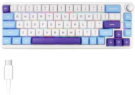 ELMWAY KZZI K68 PRO Mechanical Keyboard K20 Numpad Kit – 65% Compact, Triple Mode (BT*3/2.4G/USB-C), RGB Backlit, Wireless & Hot-Swap, US Layout – White Blue