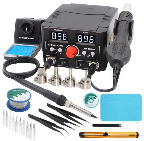 Weld Lux - Upgraded 820W 2-in-1 Hot Air Soldering and Soldering Station with °F /°C, Cold/Hot Air Conversion, Digital Temperature Correction and Sleep Function