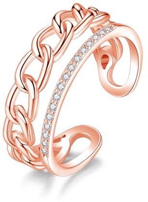 Zolkamery Silber Damen Ringe, 925 Sterling Silber Drei Schicht Infinity Wickelring mit Zirkonia, Einstellbar Minimalistischer Knuckle Ringe, Stapelbare Rosegold Daumenring Trendy Stapelringe für Party