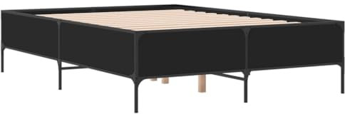 vidaXL Bettgestell, Bett mit Metallbeine Sperrholzlatten, Doppelbett für Schlafzimmer, Modern, Schwarz 120x200cm Holzwerkstoff Metall