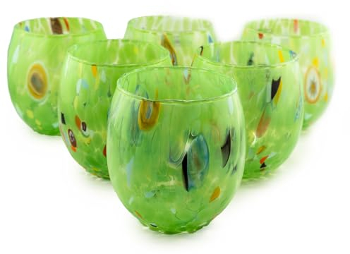 MurArt Bicchieri di Murano Set da 6 bicchieri da 400ml Collezione Marea in vetro soffiato a mano in lavorazione artigianale Made in Italy (VERDE ERBA, Bicchiere 6pz)