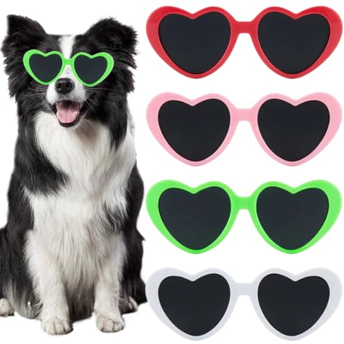 Hunde Sonnenbrille, 4 Stück Herz Haustier Sonnenbrille, Hundebrille Hundeschutzbrille Hunde Sonnenbrille Anti-UV Schutz Augenschutz für Kleine/Mittelgroße Hunde Pet Welpen Retro Haustier Brille