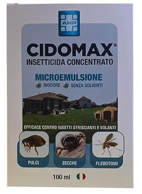 Insetticida Concentrato Cidomax - Microemulsione Inodore e Senza Solventi per Pulci, Zecche, Flebotomi