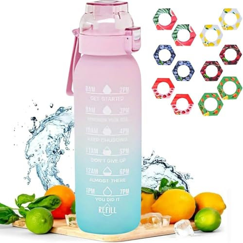 Neu 2024 Trinkflasche mit Geschmack Flasche Original Set, 1000ML Wasserflasche mit 6/7/12 Geschmackskapseln Set für ein erfrischendes Trinkerlebnis Flasche Outdoor (Rosa,mit 12)