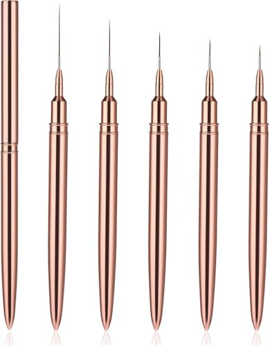 Nail Art Liner Brushes,7/9/11/15/25mm Super Fine Nail Art Long Striper Pen Set for Thin Lines, Tiny Details, Fine Drawing, Delicate Coloring, Elongated Lines(Gold)
