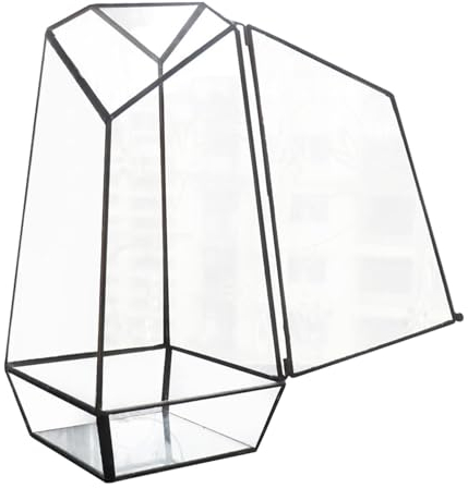 Pentagon Geometrisches Terrarium aus Glas, 25 cm, Terrarium, Blumendisplay mit Tür, handgefertigter Glas-Pflanzgefäß, geometrischer Terrarienbehälter für Farn, Moos und Luftpflanzen