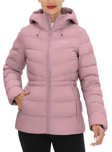 Piumino da donna, caldo, invernale, leggero, trapuntato, con cappuccio, Colore: rosa., XL