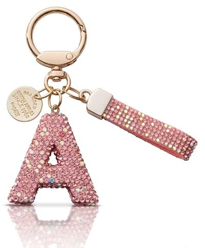 MORSUNBELA Portachiavi ragazza portachiavi lettera portachiavi glitter strass portachiavi donna, Rosa-a, S