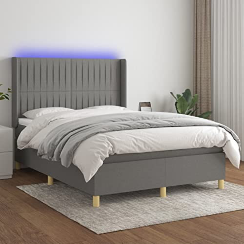 Homgoday Möbel Boxspringbett Matratze und LED dunkelgrau 140 x 200 cm aus Stoff, Bett Bettrahmen, Gestell für Wohnzimmer Schlafzimmer Modell 3139038